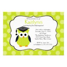 Cute Polka dots Grad Owl Girl Boy Graduation Personalized Invitations