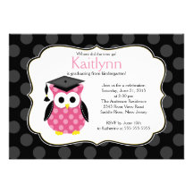Cute Polka Dots Grad Owl Girl Graduation Cards