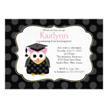 Cute Polka dots Grad Owl Girl Graduation Custom Invitations