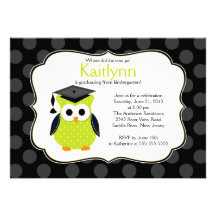 Cute Polka Dots Grad Owl Girl Graduation Personalized Invite