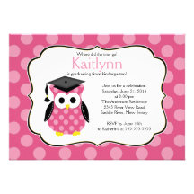 Cute Polka dots Grad Owl Girl Graduation Announcement
