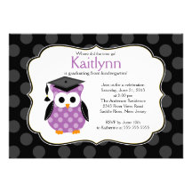 Cute Polka Dots Grad Owl Girl Graduation Personalized Invitations