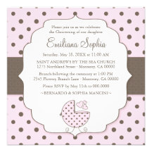 Cute Polka Dots Modern Baby Christening Invitation