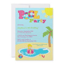 Cute pool party girls birthday party invitation