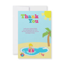 Cute pool party girls birthday thank you card