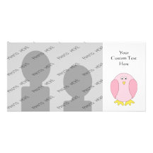 Cute Pretty Pink Bird Cartoon. Photo Cards