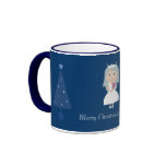 Cute Princess & Christmas Trees Blue & White Mug