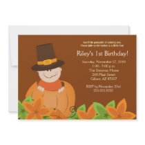 Cute Pumpkin Thanksgiving 5x7 Birthday Invitation