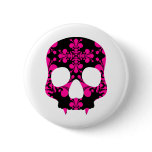 Cute punk goth fanged skull hot pink and black buttons