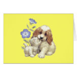 Cute Puppy And Kitten With Flowers Greeting Cards