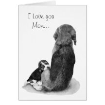 Cute puppy beagle with mom dog realist art card