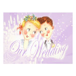 Cute Purple Bride & Groom Wedding Invitation