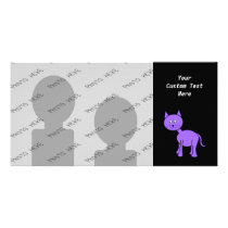 Cute Purple Cat. Cat Cartoon on Black. Custom Photo Card