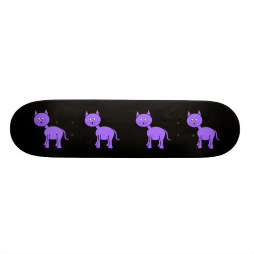 Cute Purple Cat. Cat Cartoon on Black. Skate Deck