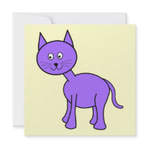 Cute Purple Cat. Cat Cartoon on Cream. Personalised Invite