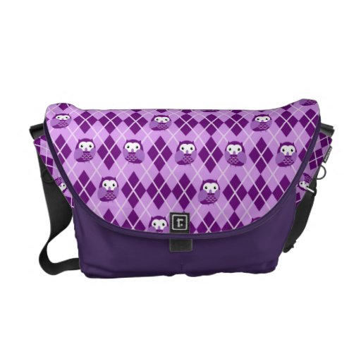 Cute Purple Owl Argyle Pattern Messenger Bag