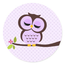 Cute Purple Owl Round Stickers