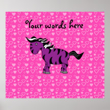 Cute purple zebra pink hearts poster