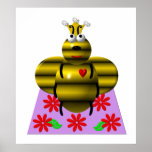 Cute queen bee on a quilt posters