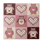 Cute Quilt Squares Retro Owls Valentine Tees, Gift Ceramic Tile