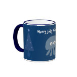 Cute & Quirky Blue Jellyfish & Christmas Trees Mug
