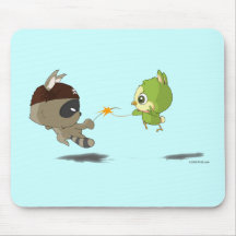 Cute Racoon Bird Fencing Cartoon Anime Mousepad