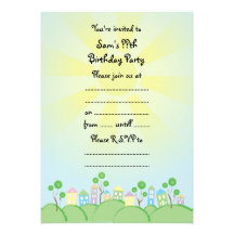 Cute Rainbow Houses on Hills Invitation
