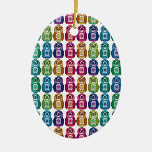 Cute Rainbow Matryoshka Owls Christmas Ornaments