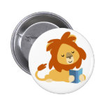 Cute Reading Cartoon Lion Button Badge