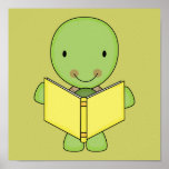 cute reading turtle poster