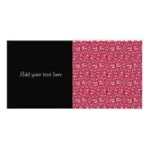 Cute Red and White Swirling Vines Pattern Personalized Photo Card