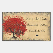 Cute Red Heart Leaf Tree Weddings Stickers