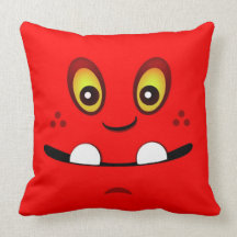 Cute Red Monster Face w/ an Underbite Throw Pillow