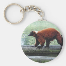 Cute Red-Ruffed Lemur Red Fur White Neck Keychains