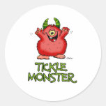 Cute red tickle Monster by send2smiles Round Stickers