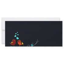Cute reddish love birds and aqua hearts customized rack card