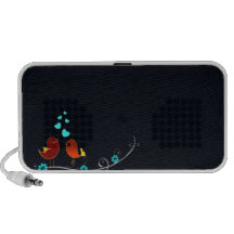 Cute reddish love birds and aqua hearts iPod speakers