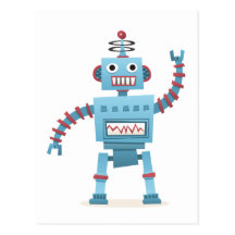 Cute retro robot android kids cartoon postcard