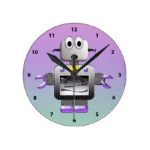 Cute Robot Blue & Purple Clock