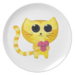 Cute Romantic Cat with Smiling Heart Party Plate