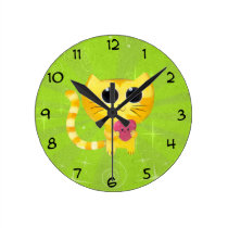 Cute Romantic Cat with Smiling Heart wall clocks