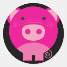 Cute Round Pig Cartoon Round Sticker