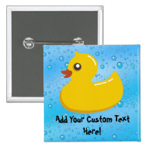 Cute Rubber Ducky/Blue Bubbles Pinback Button