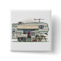 Cute RV Vintage Fifth Wheel Camper Travel Trailer Button