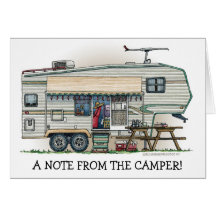 Cute RV Vintage Fifth Wheel Camper Travel Trailer Greeting Card
