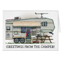 Cute RV Vintage Fifth Wheel Camper Travel Trailer Cards