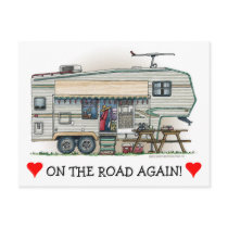 Cute RV Vintage Fifth Wheel Camper Travel Trailer Postcard