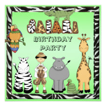 Cute Safari Animals Birthday Party Personalized Announcement