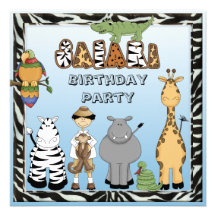 Cute Safari Animals Birthday Party Custom Announcement