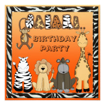 Cute Safari Animals Birthday Party Personalised Invites